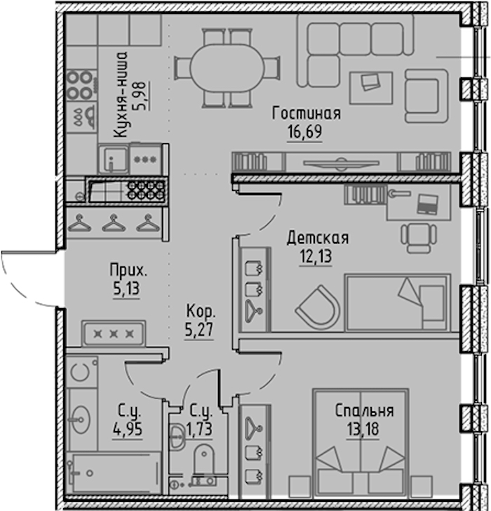 2-комнатная квартира 65.06 м², 10/10 эт., ЖК «LEGENDA Сампсониевский 32»